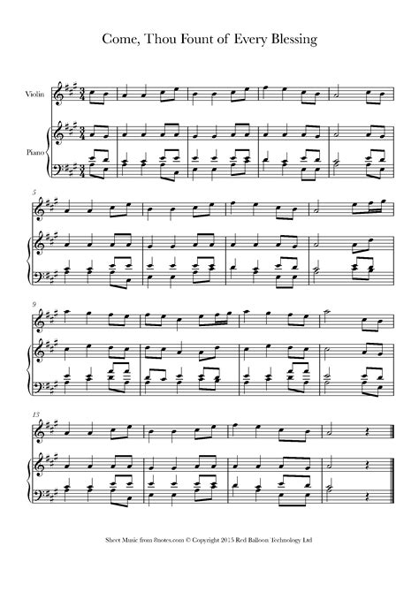 Come, Thou Fount Of Every Blessing (Easy Violin And Cello Duet With Piano Accompaniment)